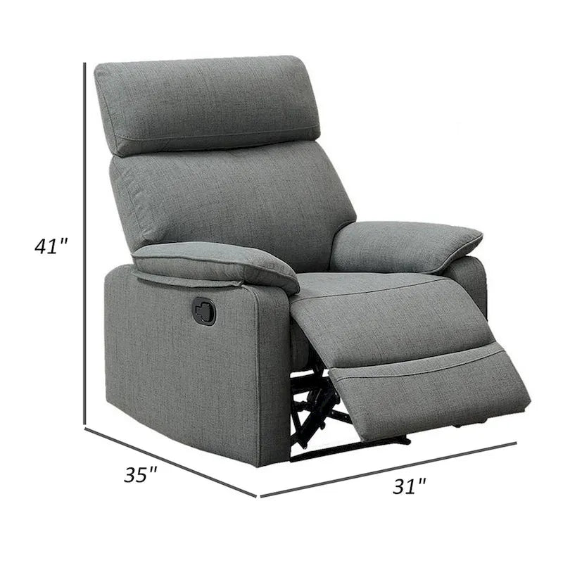 Fauteuil inclinable manuel de 35 pouces, en toile de jute grise, avec siège rembourré et bois massif