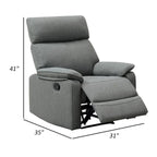 Fauteuil inclinable manuel de 35 pouces, en toile de jute grise, avec siège rembourré et bois massif