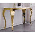 Console de luxe blanche et dorée avec pieds cabriole dorés polis