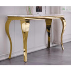 Console de luxe blanche et dorée avec pieds cabriole dorés polis
