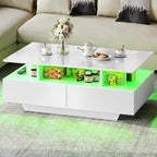 Table basse moderne brillante avec tiroirs et lumières LED pour le salon