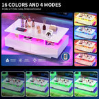 Table basse moderne brillante avec tiroirs et lumières LED pour le salon