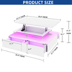 Table basse moderne brillante avec tiroirs et lumières LED pour le salon