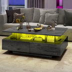 Table basse moderne brillante avec tiroirs et lumières LED pour le salon