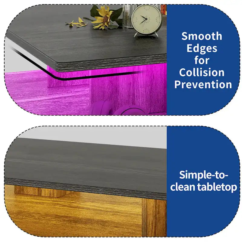 Table basse moderne brillante avec tiroirs et lumières LED pour le salon