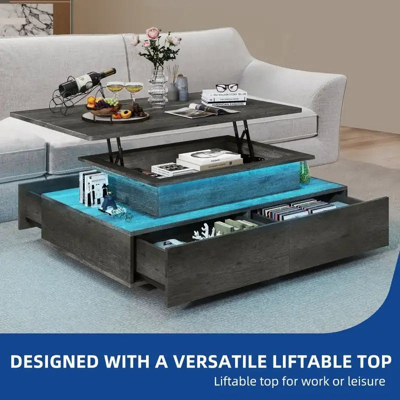 Table basse moderne brillante avec tiroirs et lumières LED pour le salon