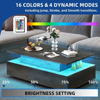 Table basse moderne brillante avec tiroirs et lumières LED pour le salon
