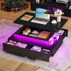 Table basse moderne brillante avec tiroirs et lumières LED pour le salon