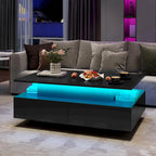 Table basse moderne brillante avec tiroirs et lumières LED pour le salon
