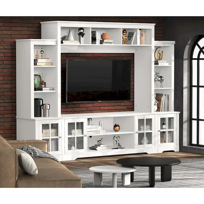 Grand meuble TV mural avec rangement, bibliothèque haute pour salon, 167 cm de large