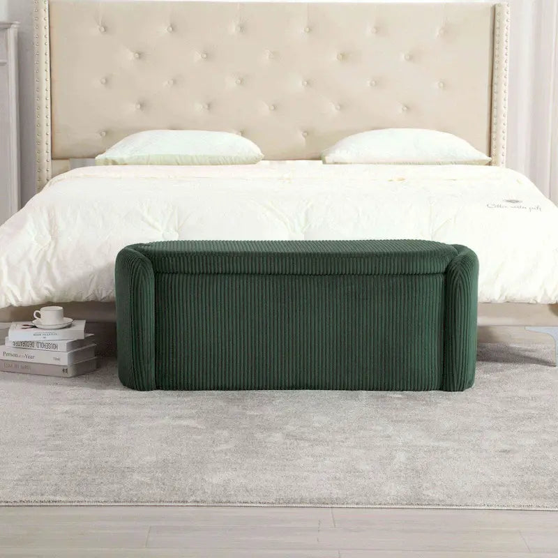 Banc de bout de lit, Pouf de rangement rembourré en tissu avec charnière de sécurité, Repose-pieds rembourré pour entrée,
