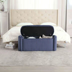 Banc de bout de lit, Pouf de rangement rembourré en tissu avec charnière de sécurité, Repose-pieds rembourré pour entrée,